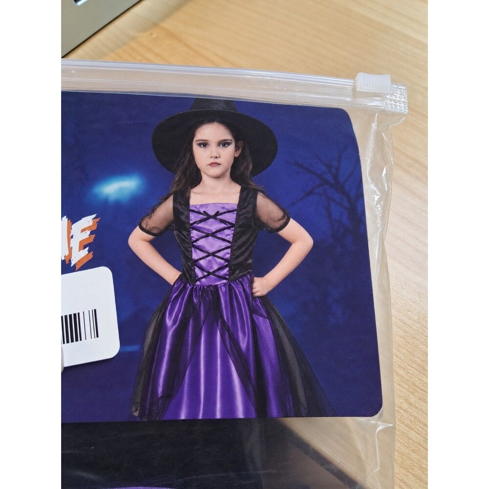 Girl's Size 4-6Y Halloween Purple Witch Costume Dress Hat